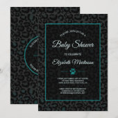 Invitation Safari Leopard Turquoise Baby shower Poster de ani (Devant / Derrière)