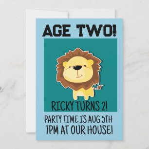 INVITATION SAFARI LION AGE 2 DEUX 2E ANNIVERSAIRE