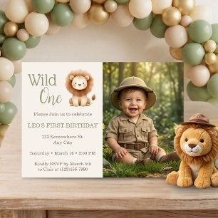 Invitation Safari Lion Aquarelle Wild One Photo 1er Anniversa