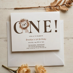Invitation Safari Lion Thématique avec photo 1er anniversaire