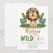 Invitation Safari Lion Tropical Wild One Boy Anniversaire (Devant / Derrière)