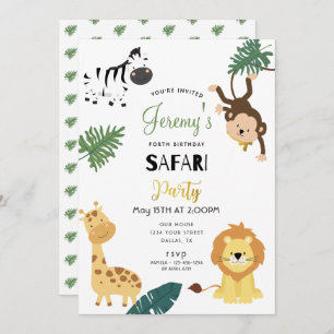 Invitation Safari Lion Zebra Monkey Little Boy Fête d'anniver