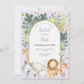 Invitation Safari mignon animaux pourpre Fille premier annive (Devant)