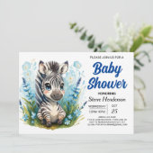 Invitation Safari moderne Enchanted Zebra Boy Baby shower (Debout devant)