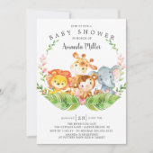Invitation Safari moderne Jungle Animaux Filles Baby shower (Devant)