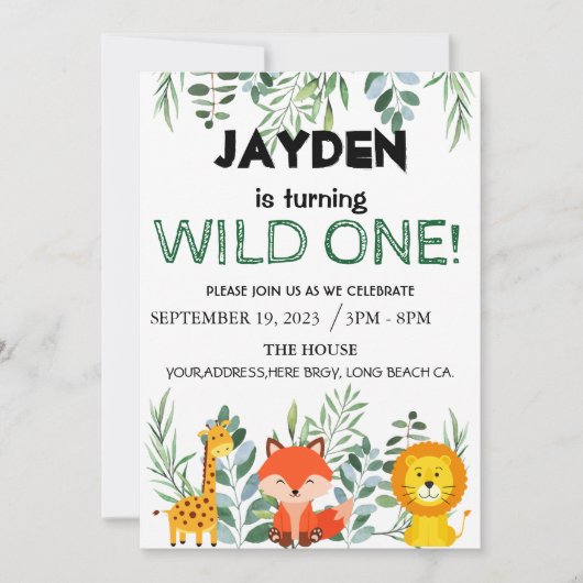 Invitation Safari moderne Jungle Editable Anniversaire (Devant)