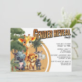 Invitation Safari moderne mignon bébé Animaux Genre Révéler (Debout devant)
