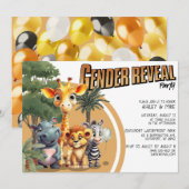 Invitation Safari moderne mignon bébé Animaux Genre Révéler (Devant / Derrière)