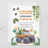 Invitation Safari Monster Truck Jungle Adventure Boy Annivers (Devant)