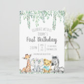 Invitation Safari neutre genre thème premier anniversaire (Debout devant)