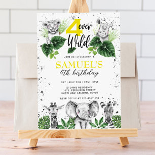 Invitation Safari noir et blanc Animaux Anniversaire