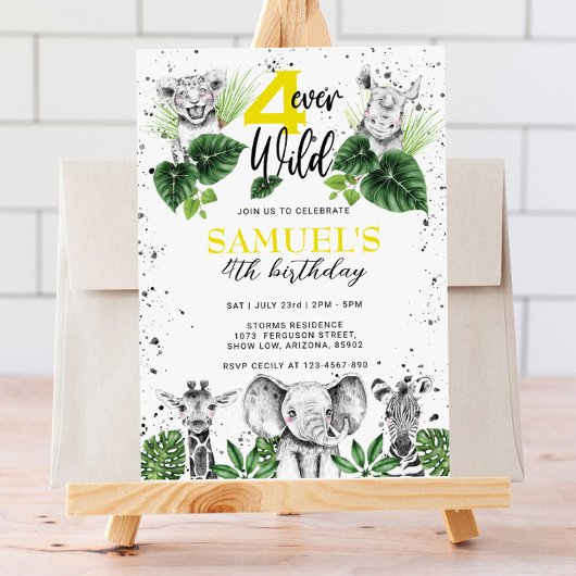 Invitation Safari noir et blanc Animaux Anniversaire