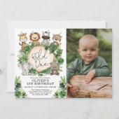 Invitation Safari Party Animaux sauvages Un 1er anniversaire  (Devant)