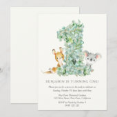 Invitation Safari Party Élégant 1er anniversaire (Devant / Derrière)