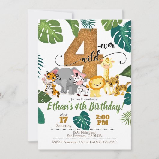 Invitation Safari pour 4e anniversaire (Devant)