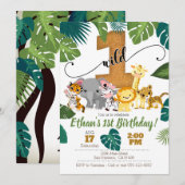 Invitation Safari pour le premier anniversaire (Devant / Derrière)