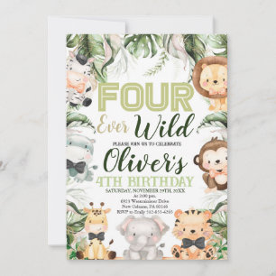 Invitation Safari quatre Ever Wild, 4e Anniversaire animaux d