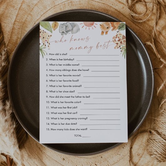 Invitation SAFARI Qui Connaît Maman Meilleur Baby shower Jeu