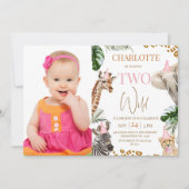 Invitation Safari rose deux Wild 2e anniversaire (Devant)