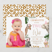 Invitation Safari rose deux Wild 2e anniversaire (Devant / Derrière)