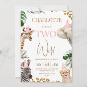 Invitation Safari rose deux Wild 2e anniversaire (Devant)