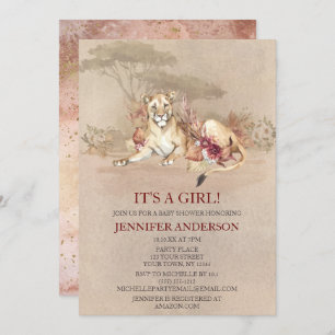 Invitation Safari Sahara Savanna Lion GIRL Baby shower