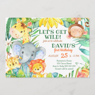 Invitation Safari sauvage Animaux 1er anniversaire