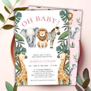 Invitation Safari sauvage Animaux Baby shower fille