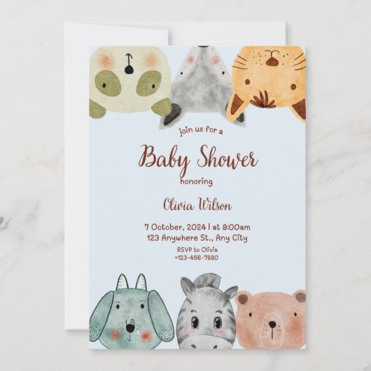 Invitation Safari sauvage Animaux Baby shower garçon (Devant)