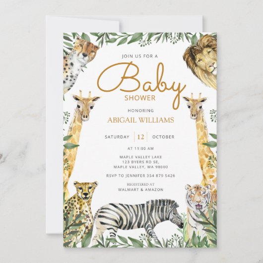 Invitation Safari sauvage avec Baby shower de girafe (Devant)