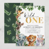 Invitation Safari sauvage de la Jungle tropicale un 1er anniv (Devant / Derrière)