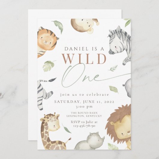 Invitation Safari sauvage un anniversaire (Devant / Derrière)