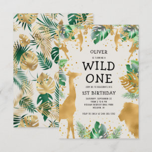 Invitation Safari Sauvage Vert Or Crème 1er Anniversaire