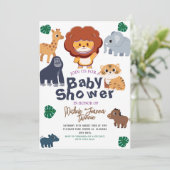 Invitation Safari Simple Cute Baby shower d'animaux de bois (Debout devant)