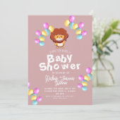 Invitation Safari Simple Cute ballons lion Baby shower (Debout devant)
