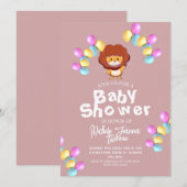 Invitation Safari Simple Cute ballons lion Baby shower (Devant / Derrière)