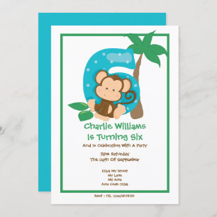Invitation Safari Singe Sixième fête d'anniversaire