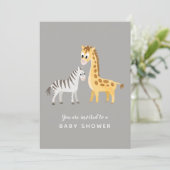 Invitation Safari Thème Baby shower Zebra et Giraffe (Debout devant)