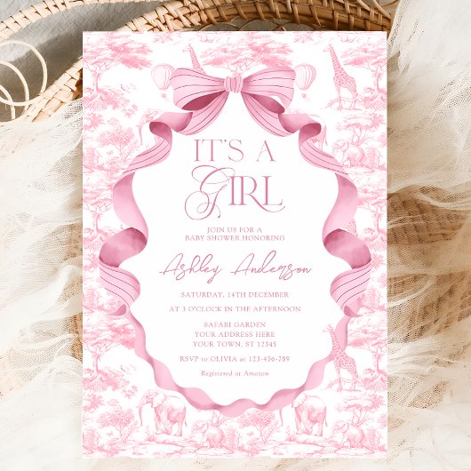 Invitation Safari Toile de Jouy C'est un Baby shower de fille