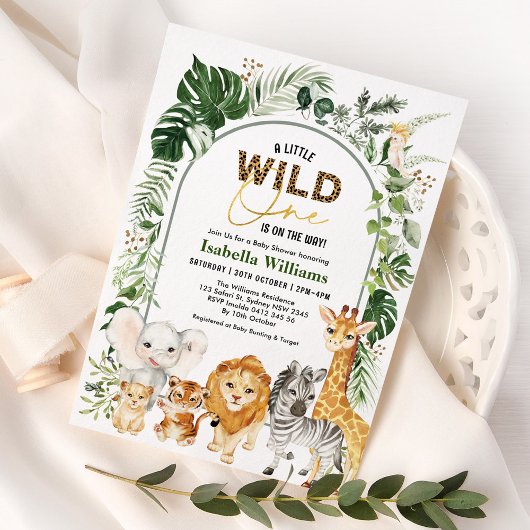 Invitation Safari Tropical Animaux Wild One Baby Boy