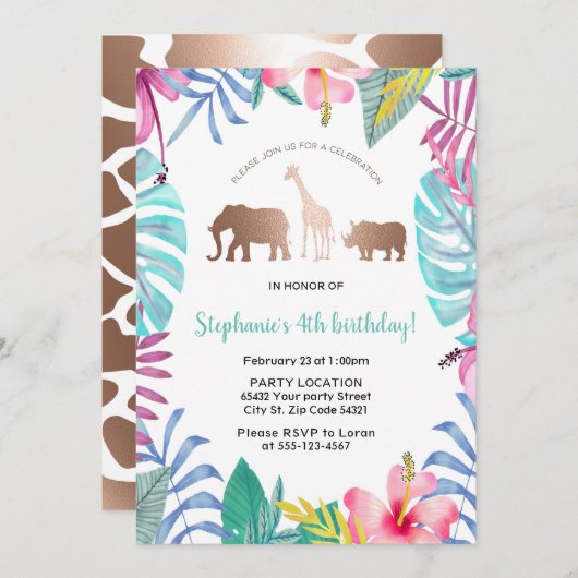 Invitation Safari tropical fête d'anniversaire (Devant / Derrière)