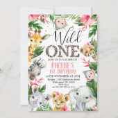 Invitation Safari tropical floral Animaux sauvages un anniver (Devant)