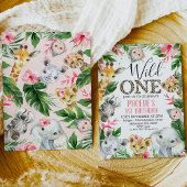 Invitation Safari tropical floral Animaux sauvages un anniver