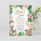 Invitation Safari Tropical Greenery Baby shower Gold Script (Debout devant)