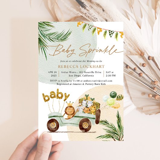 Invitation Safari Tropical moderne Bébé Animaux Bébé Parsemer