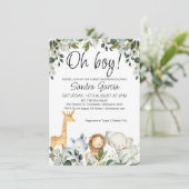Invitation Safari vert Animaux avec Baby shower Lion (Debout devant)