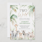 Invitation Safari vert Animaux Deux Sauvages 2e Anniversaire (Devant)