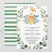 Invitation Safari vert Baby shower animaliers de la Jungle (Devant / Derrière)