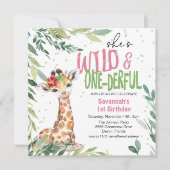 Invitation Safari vert Giraffe Wild Un 1er anniversaire (Devant)