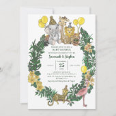 Invitation Safari vert mignon Animaux Couples Baby shower (Devant)